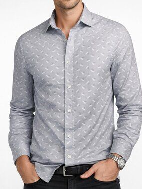 Express Men’s Gray Geometric Print Button-Up Shirt - Size Small - NWT $70